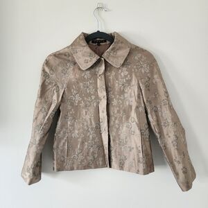 Theory Jacket Women's XS Tan Floral Brocade Button Front Wool Blend